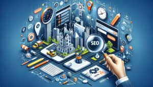 SEO optimization for a contracting business website, featuring keywords, website speed, and local SEO elements.