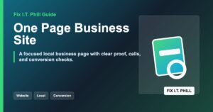 One page business website checklist for local leads, services, trust signals, calls, forms, analytics, and post-launch verification