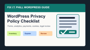 WordPress privacy policy checklist for forms analytics payments cookies and legal review