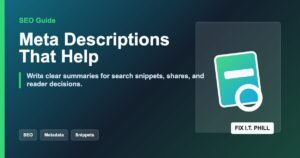 Meta descriptions for SEO guide for search snippets, social previews, and page summaries