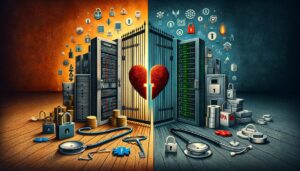 Contrast between outdated practices and modern security measures in HIPAA compliant web hosting for healthcare data.