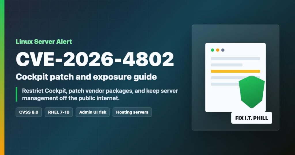 Linux server management console protected from Cockpit CVE-2026-4802 with firewall and patch guidance