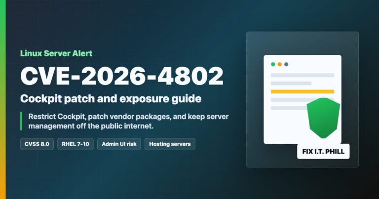 Linux server management console protected from Cockpit CVE-2026-4802 with firewall and patch guidance