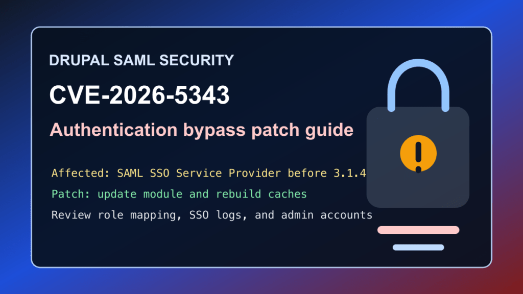 Drupal SAML SSO CVE-2026-5343 critical authentication bypass patch guide