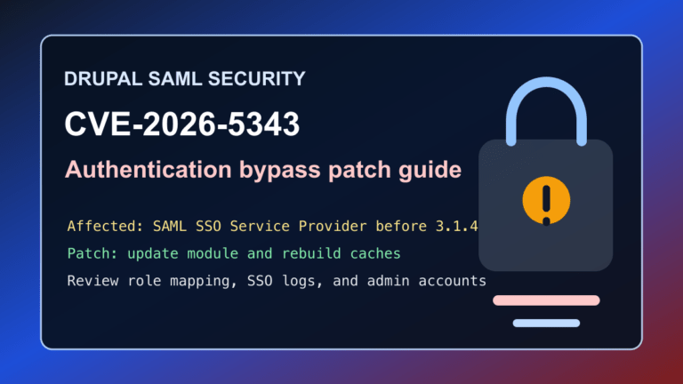 Drupal SAML SSO CVE-2026-5343 critical authentication bypass patch guide