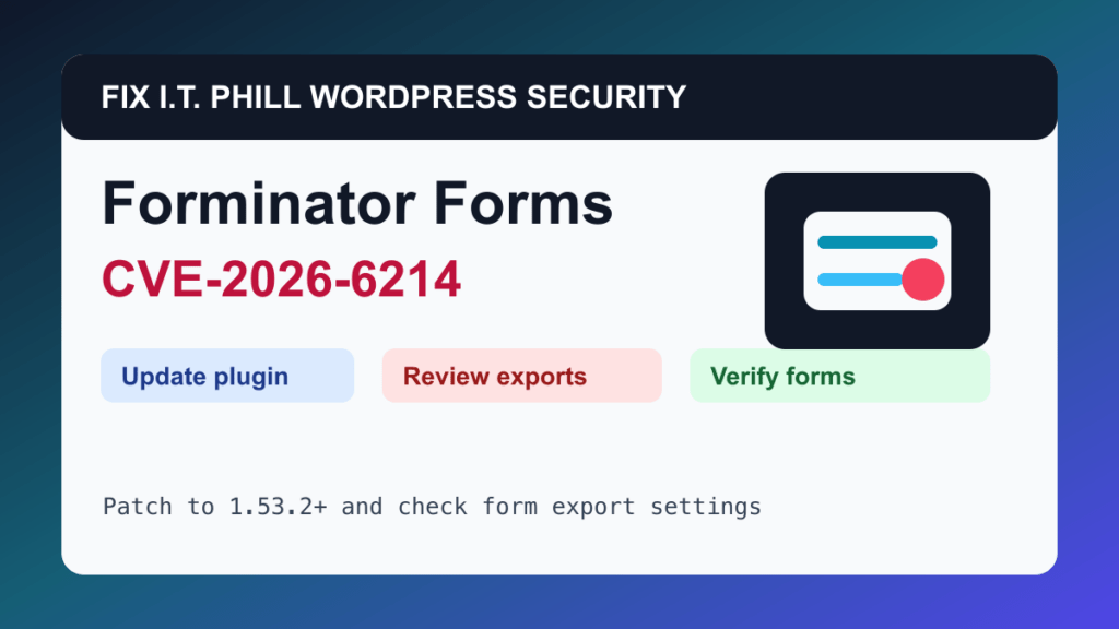 Forminator Forms CVE-2026-6214 WordPress patch guide for form submission export risk