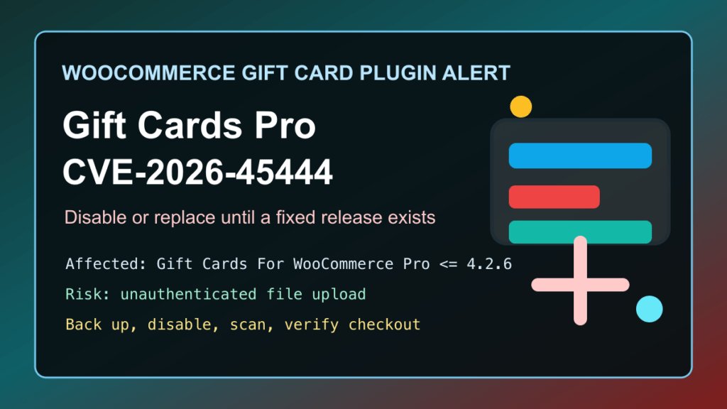 Gift Cards For WooCommerce Pro CVE-2026-45444 WooCommerce patch guide