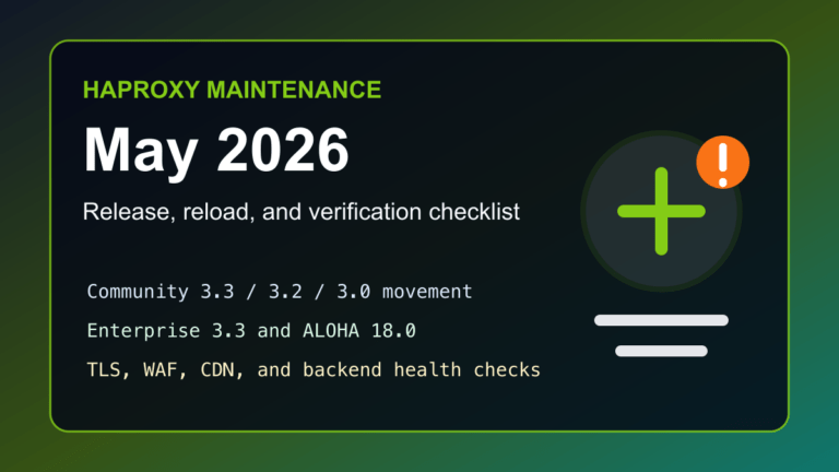 HAProxy May 2026 release checklist for community, enterprise, ALOHA, TLS, WAF, CDN, and safe backend reloads