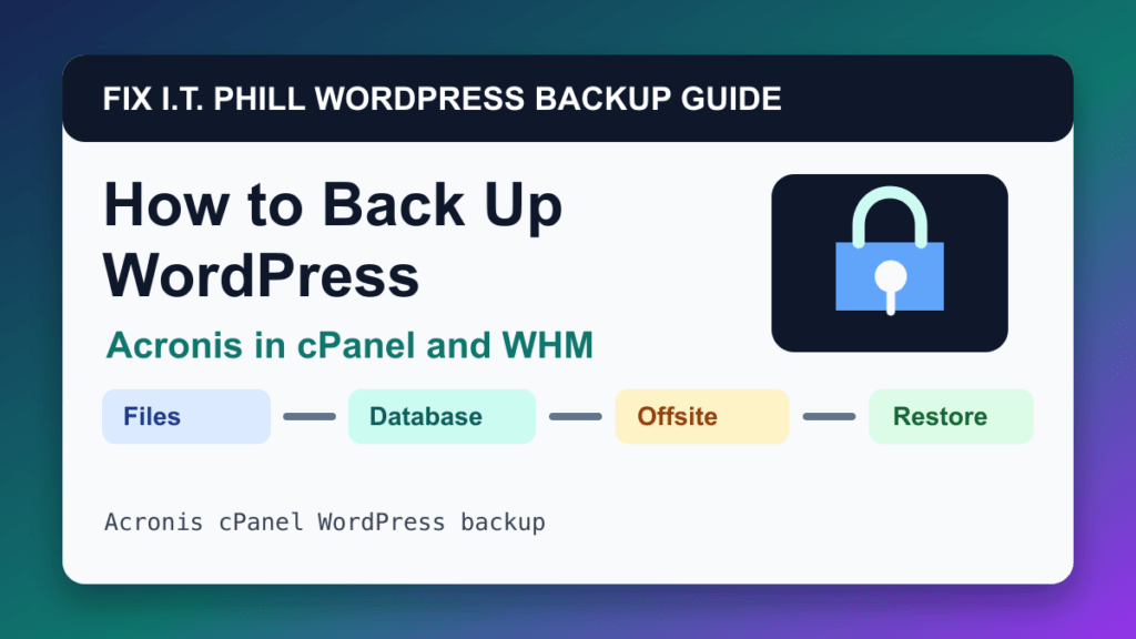 How to Back Up WordPress by Acronis in cPanel and WHM backup tutorial showing files database offsite storage and restore verification