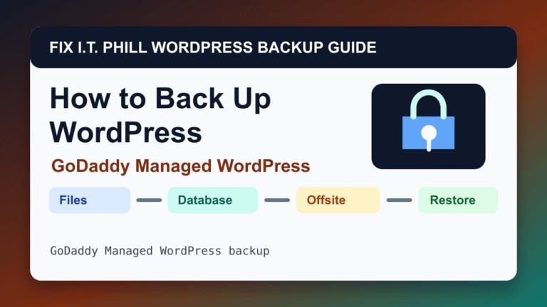 How to Back Up WordPress by GoDaddy Managed WordPress backup tutorial showing files database offsite storage and restore verification