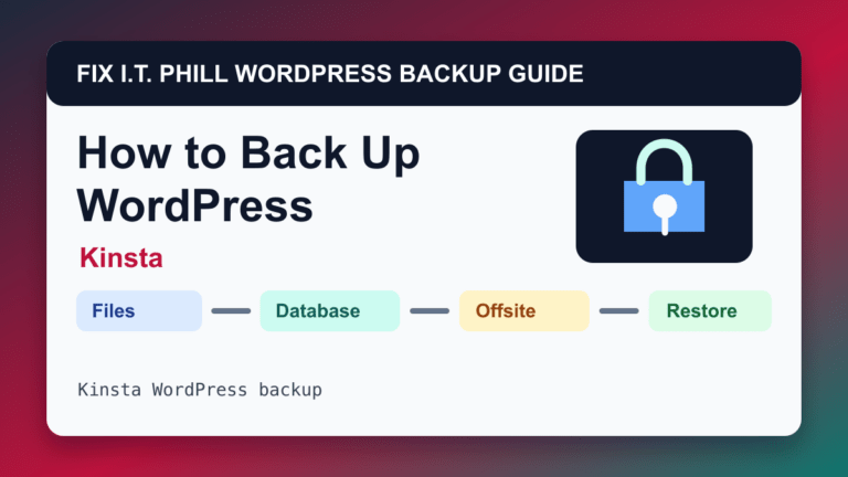 How to Back Up WordPress by Kinsta backup tutorial showing files database offsite storage and restore verification