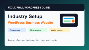WordPress industry website setup hub for business sites, plugins, hosting, backups, and launch checks