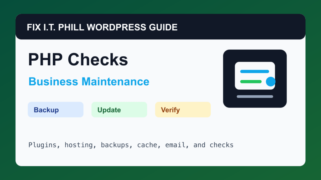 How to Check WordPress PHP Version and Extensions WordPress maintenance tutorial for plugins, hosting, backups, cache, and verification