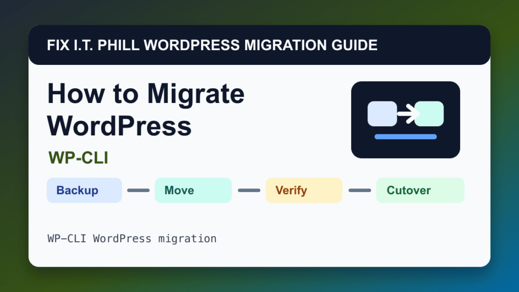 How to Migrate WordPress with WP-CLI migration tutorial showing backup, transfer, verification, and DNS cutover checks