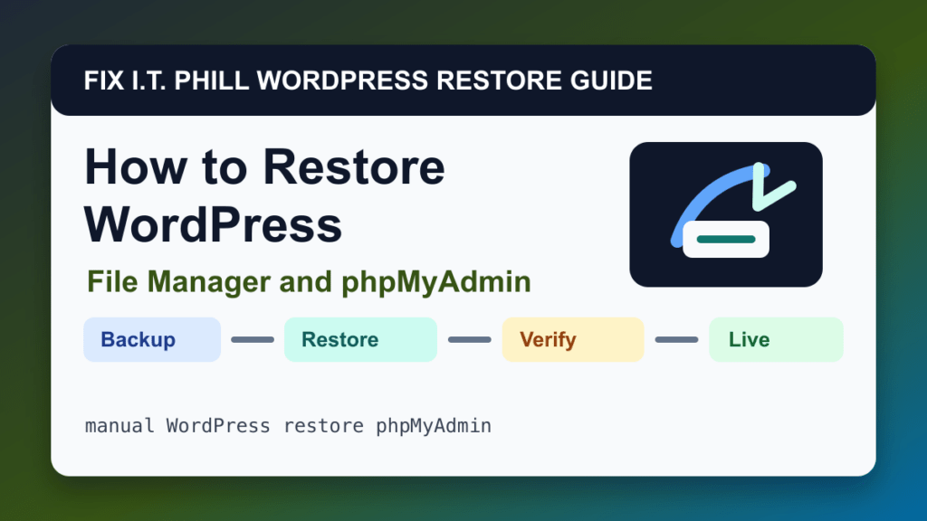 How to Restore WordPress by File Manager and phpMyAdmin restore tutorial showing backup restore verification and live-site checks