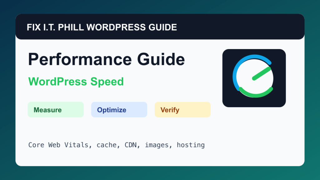 WordPress performance optimization hub for PageSpeed, Core Web Vitals, cache, CDN, hosting, images, and verification