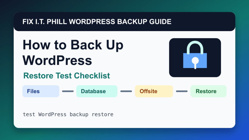 How to Test a WordPress Backup Restore Before an Emergency backup tutorial showing files database offsite storage and restore verification
