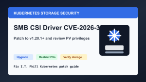 Kubernetes SMB CSI Driver CVE-2026-3865 patch checklist for driver upgrade storage backup and PersistentVolume permission review