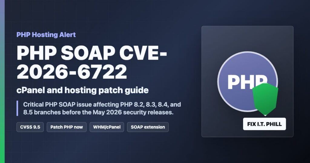 PHP SOAP CVE-2026-6722 hosting patch guide with cPanel server security shield