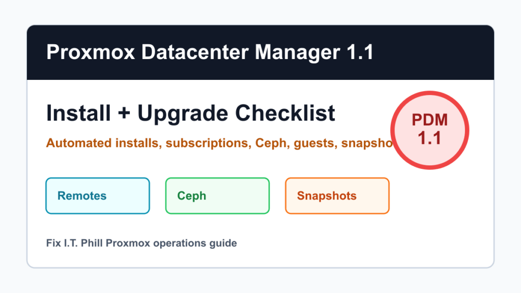 Proxmox Datacenter Manager 1.1 install and upgrade checklist for remotes Ceph snapshots and automated installs