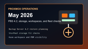 Proxmox May 2026 operations checklist for PBS 4.2 StorPool Kasm Workspaces and Proxmox Datacenter Manager