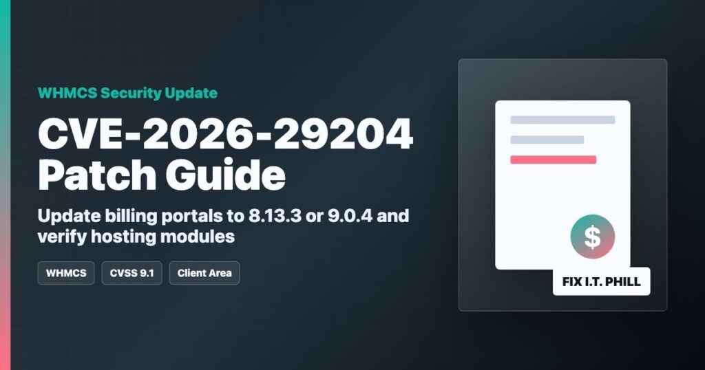 WHMCS billing portal protected with CVE-2026-29204 patch and hosting module verification guidance