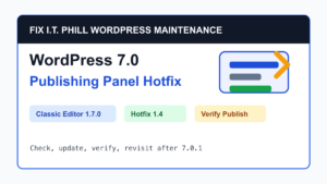WordPress 7.0 publishing panel hotfix checklist for Classic Editor 1.7.0 and Hotfix 1.4