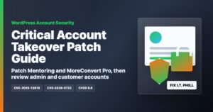 WordPress account takeover patch guide for Mentoring CVE-2025-13618 and MoreConvert Pro CVE-2026-5722