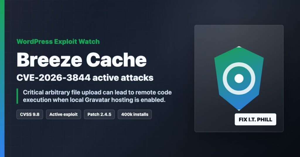 Breeze Cache CVE-2026-3844 active exploitation warning for WordPress sites with patch guidance