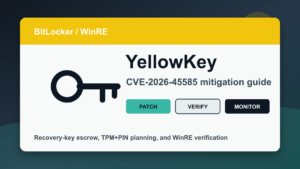 YellowKey CVE-2026-45585 BitLocker WinRE mitigation guide for Windows 11, Windows Server 2025, TPM PIN, and recovery key escrow