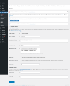 GoDaddy Payments for WooCommerce settings page in local WordPress sandbox showing Application ID Private Key and staging fields