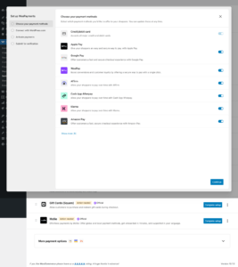 WooPayments settings page in local WordPress sandbox showing payment gateway configuration