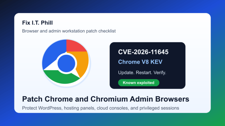 Chrome CVE-2026-11645 patch checklist for browser updates, restarts, version checks, and admin workstation review