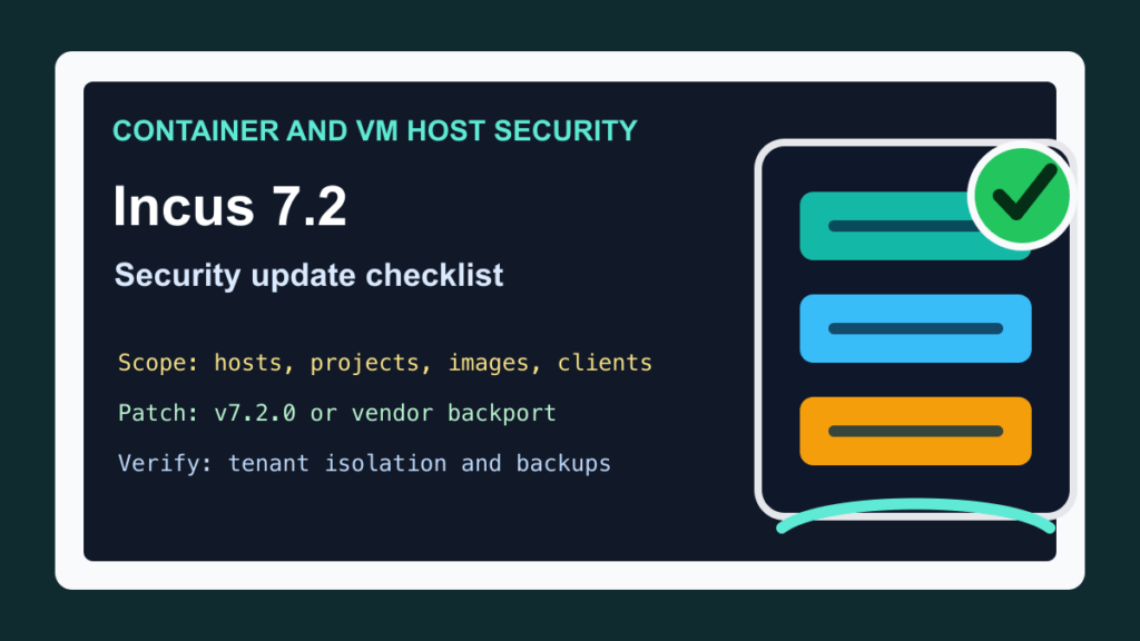 Incus 7.2 security update checklist for container and virtual machine hosting administrators