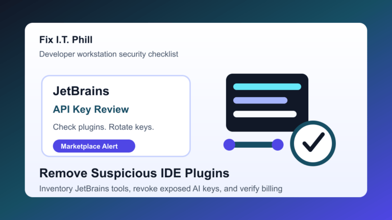 Developer workstation checklist for reviewing JetBrains Marketplace plugins and rotating exposed AI API keys