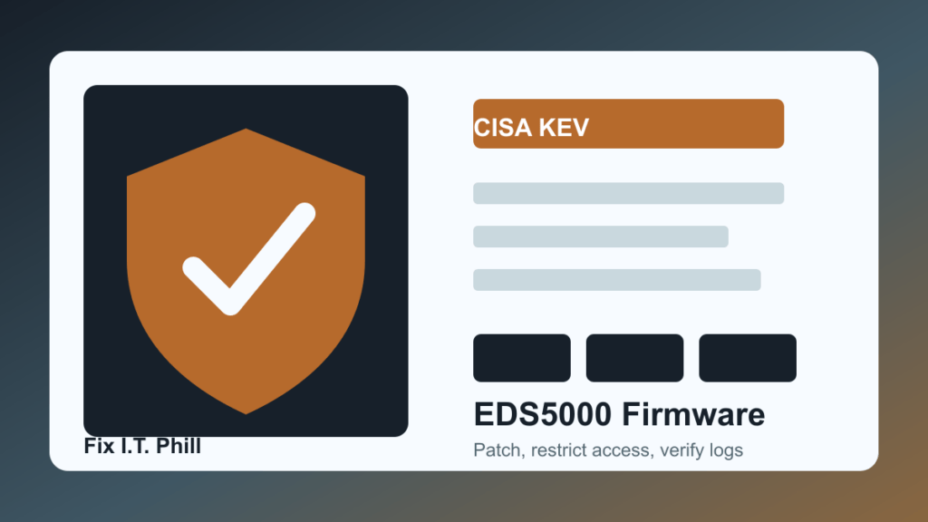 Lantronix EDS5000 CVE-2025-67038 patch checklist for serial device servers, firmware, management access, logs, and network segmentation