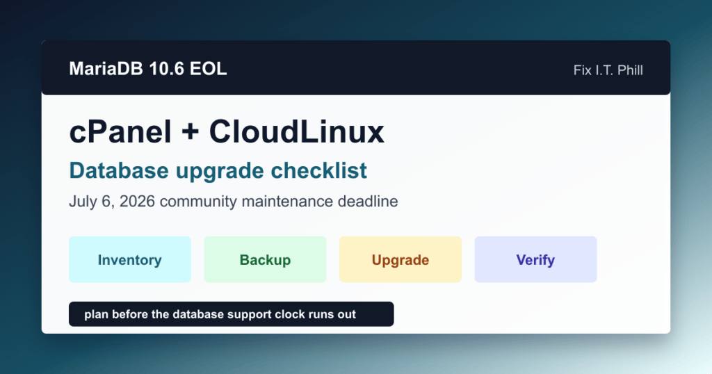 MariaDB 10.6 EOL database upgrade checklist for cPanel and CloudLinux hosting servers