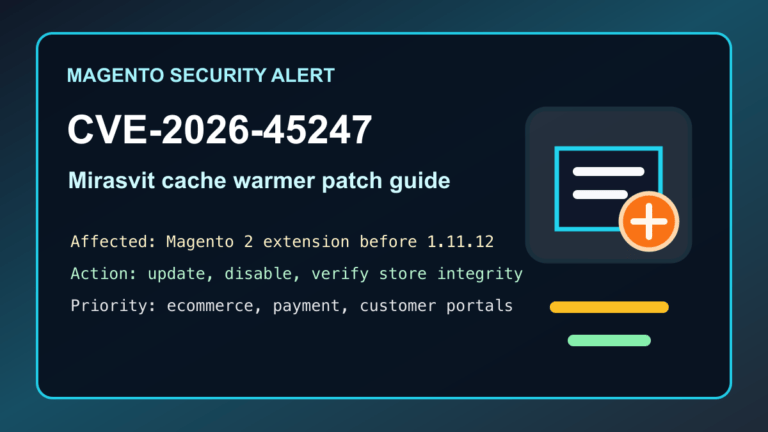 Mirasvit Full Page Cache Warmer CVE-2026-45247 Magento patch guide for ecommerce stores
