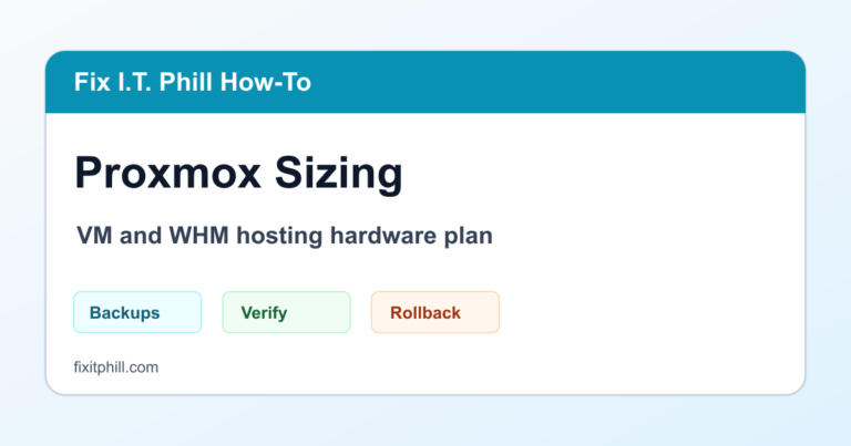 Proxmox hardware sizing guide for general VMs and WHM cPanel hosting with CPU RAM NVMe ZFS backups and network planning