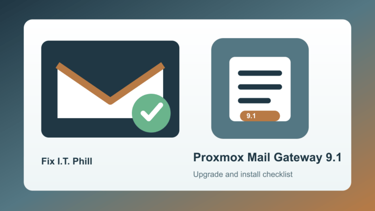 Proxmox Mail Gateway 9.1 checklist for upgrades, fresh installs, quarantine review, backup verification, ClamAV, SpamAssassin, and mail flow testing
