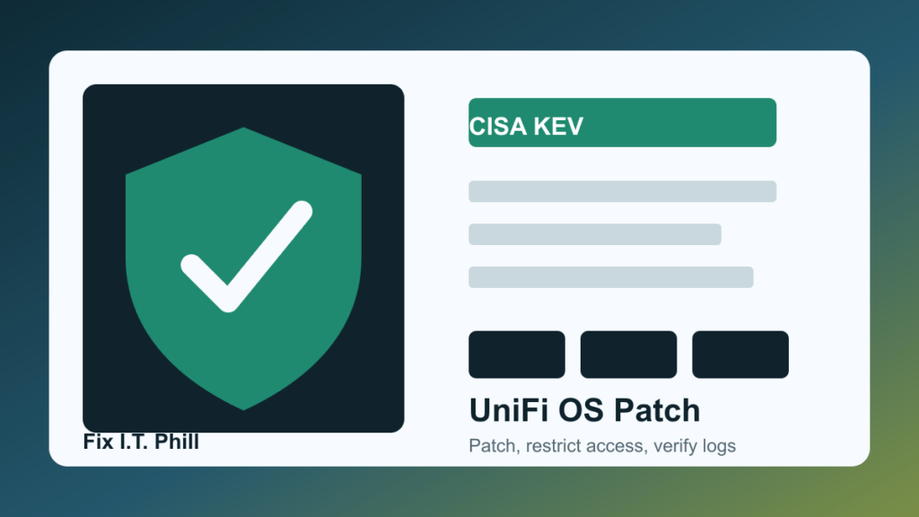 Ubiquiti UniFi OS CISA KEV patch checklist for gateways, consoles, hosted controllers, backups, users, and management access