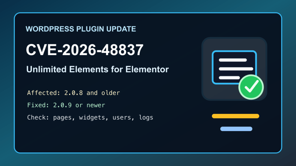 Unlimited Elements for Elementor CVE-2026-48837 update checklist for WordPress and Elementor sites