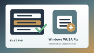 Windows WUSA network share update checklist for Windows Server 2025, Windows 11, WSUS, Intune, reboots, and update verification