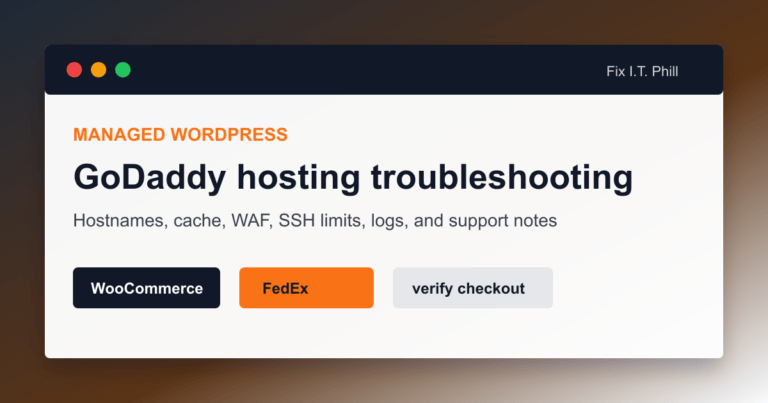 WooCommerce FedEx troubleshooting on GoDaddy Managed WordPress showing API hostnames caching WAF and logs