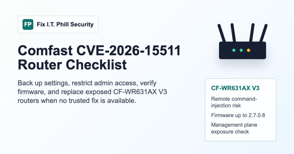 Comfast CVE-2026-15511 router security checklist for CF-WR631AX V3 management exposure