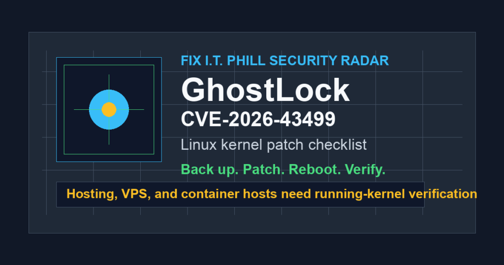 GhostLock CVE-2026-43499 Linux kernel patch checklist for hosting and container servers