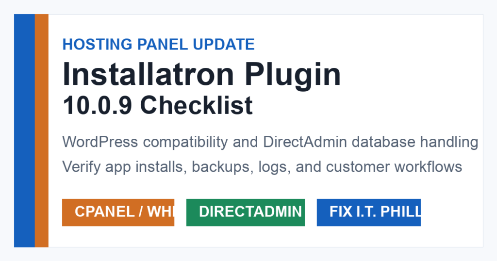 Installatron Plugin 10.0.9 checklist for cPanel WHM DirectAdmin and WordPress hosting workflows