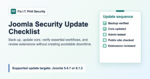 Joomla 5.4.7 and 6.1.2 backup-first security update checklist
