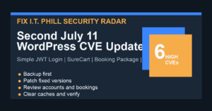 Fix I.T. Phill second July 11 WordPress plugin CVE update checklist