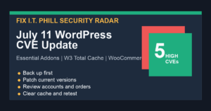 Fix I.T. Phill July 11 WordPress CVE checklist for Elementor, cache, payment, and CTA plugins